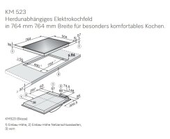 Miele Glaskeramik Kochfeld KM 523 autark - 76,4 x 50,4 cm