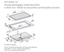 Miele Glaskeramik Kochfeld KM 6564 FR autark - 80,6 x 52,6 cm