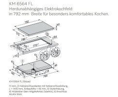 Miele Glaskeramik Kochfeld KM 6564 FL autark - 79,2 x 51,2 cm - flächenbündig