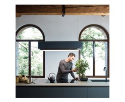 falmec Inselhaube Levante, 120cm, Glas schwarz, Umluft 102132