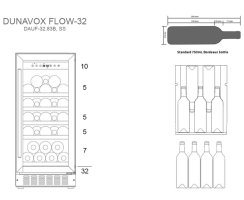 DUNAVOX Unterbau Weinkühler Flow-32 DAUF-32.83SS, Höhe 820mm, 83L, 32 Flaschen, Edelstahl