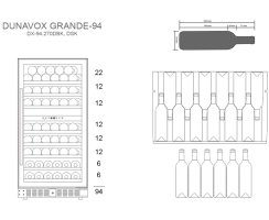 DUNAVOX Stand Weink&uuml;hler Grande-94 - H&ouml;he 121,3cm - 94 Flaschen - schwarz - DX-94.270DBK