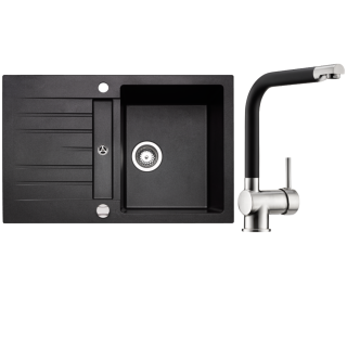 Naber Set Einbauspüle Corto 780 granit nero mit Armatur Drive 1S edelstahlfarbig/schwarz Schrankbreite 50 cm 1041005