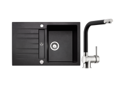 Naber Set Einbauspüle Corto 780 granit nero mit Armatur Drive 1S edelstahlfarbig/schwarz Schrankbreite 50 cm 1041005