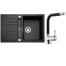 Naber Set Einbauspüle Corto 780 granit nero mit Armatur Drive 1S edelstahlfarbig/schwarz Schrankbreite 50 cm 1041005