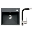 Naber Set Einbauspüle Angola 56 granit nero mit Armatur Drive 1S edelstahlfarbig/schwarz Schrankbreite 60 cm