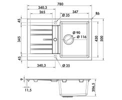 Naber Einbauspüle Corto 780 Schrankbreite 50 cm...