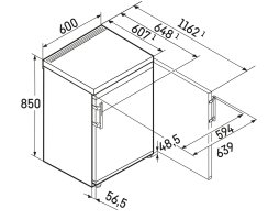 Liebherr Tischkühlschrank mit Gefrierfach und Hebelgriff, Rci 1621 Plus, 60 x 85 cm, 125 l, EEK: C, EasyFresh