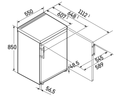 Liebherr Tischkühlschrank mit Hebelgriff, Rdgd 1401 Pure, 85 x 55 x 60,7 cm, 111 l, EEK: D