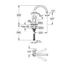 GROHE BauLoop 31368001 Einhand-Spültischbatterie, hoher Auslauf, 1/2" Chrom