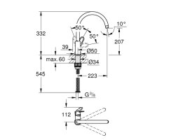 GROHE BauFlow 31538001 Einhand-Spültischbatterie, hoher Auslauf,1/2" Chrom