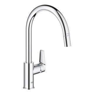 GROHE BauEdge 30536000 Einhand-Spültischbatterie, herausziehbar, hoher Auslauf, 1/2", Chrom