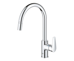 GROHE BauEdge 30536000 Einhand-Spültischbatterie, herausziehbar, hoher Auslauf, 1/2", Chrom