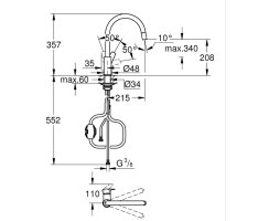 GROHE BauEdge 30536000 Einhand-Spültischbatterie, herausziehbar, hoher Auslauf, 1/2", Chrom