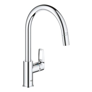 GROHE BauLoop 30543000 Einhand-Spültischbatterie, herausziehbar, hoher Auslauf, 1/2", Chrom