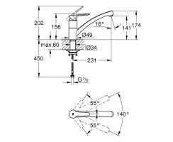 GROHE BauEco 31680000 Einhand-Spültischbatterie, niedriger Auslauf, 1/2" Chrom