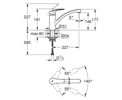 GROHE Eurosmart 33281DC3 Einhand-Spültischbatterie, niedriger Auslauf, 1/2" Edelstahl - Supersteel