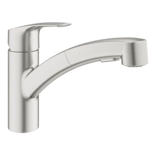 GROHE Eurosmart 30305DC1 Einhand-Spültischbatterie, herausziehbare Dual-Brause, Laminarstrahl, niedriger Auslauf, 1/2", Edelstahl - Supersteel