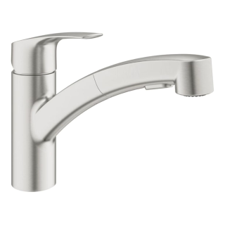 GROHE Eurosmart 30305DC1 Einhand-Spültischbatterie, herausziehbare Dual-Brause, Laminarstrahl, niedriger Auslauf, 1/2", Edelstahl - Supersteel