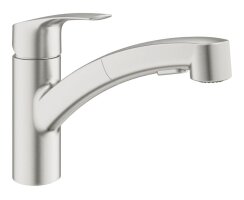 GROHE Eurosmart 30305DC1 Einhand-Spültischbatterie, herausziehbare Dual-Brause, Laminarstrahl, niedriger Auslauf, 1/2", Edelstahl - Supersteel
