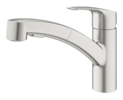 GROHE Eurosmart 30305DC1 Einhand-Spültischbatterie, herausziehbare Dual-Brause, Laminarstrahl, niedriger Auslauf, 1/2", Edelstahl - Supersteel