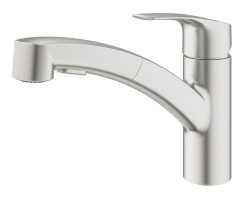 GROHE Eurosmart 30305DC1 Einhand-Spültischbatterie, herausziehbare Dual-Brause, Laminarstrahl, niedriger Auslauf, 1/2", Edelstahl - Supersteel
