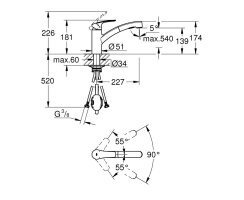 GROHE Eurosmart 30305DC1 Einhand-Spültischbatterie, herausziehbare Dual-Brause, Laminarstrahl, niedriger Auslauf, 1/2", Edelstahl - Supersteel