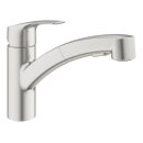 GROHE Eurosmart 30305DC1 Einhand-Spültischbatterie, herausziehbare Dual-Brause, Laminarstrahl, niedriger Auslauf, 1/2", Edelstahl - Supersteel