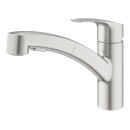 GROHE Eurosmart 30305DC1 Einhand-Spültischbatterie, herausziehbare Dual-Brause, Laminarstrahl, niedriger Auslauf, 1/2", Edelstahl - Supersteel