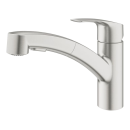 GROHE Eurosmart 30305DC1 Einhand-Spültischbatterie, herausziehbare Dual-Brause, Laminarstrahl, niedriger Auslauf, 1/2", Edelstahl - Supersteel