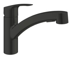 GROHE Eurosmart 303052431 Einhand-Spültischbatterie, herausziehbare Dual-Brause, Laminarstrahl, niedriger Auslauf, 1/2", Schwarz - Matt Black