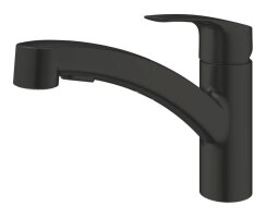 GROHE Eurosmart 303052431 Einhand-Spültischbatterie, herausziehbare Dual-Brause, Laminarstrahl, niedriger Auslauf, 1/2", Schwarz - Matt Black