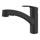 GROHE Eurosmart 303052431 Einhand-Spültischbatterie, herausziehbare Dual-Brause, Laminarstrahl, niedriger Auslauf, 1/2", Schwarz - Matt Black
