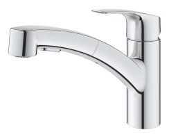 GROHE Eurosmart 1012310000 Niederdruck, Einhand-Spültischbatterie, herausziehbarer Dual-Brause, Laminarstrahl, niedriger Auslauf, 1/2", Chrom