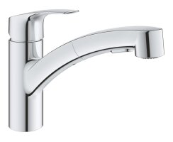 GROHE Eurosmart 1012320000 Vor-Fenster-Montage, Einhand-Spültischbatterie, herausziehbarer Dual-Brause, Laminarstrahl, niedriger Auslauf, 1/2", Chrom