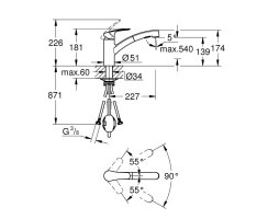 GROHE Eurosmart 1012320000 Vor-Fenster-Montage, Einhand-Spültischbatterie, herausziehbarer Dual-Brause, Laminarstrahl, niedriger Auslauf, 1/2", Chrom