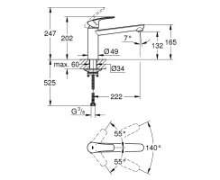 GROHE Eurosmart 30463DC0 Einhand-Spültischbatterie, mittelhoher Auslauf, 1/2" Edelstahl - Supersteel