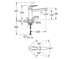 GROHE Eurosmart 304632430 Einhand-Spültischbatterie, mittelhoher Auslauf, 1/2" Schwarz - Matt Black