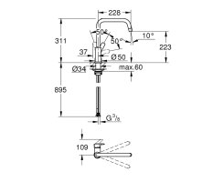 GROHE Eurosmart 30618000 Vor-Fenster-Montage, Einhand-Spültischbatterie, hoher U-förmiger Auslauf, 1/2", Chrom