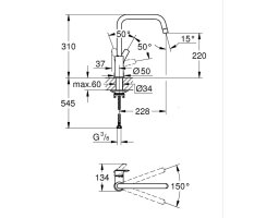 GROHE Eurosmart 30567GN0 Einhand-Spültischbatterie, hoher Auslauf, 1/2" Gold - Cool Sunrise gebürstet
