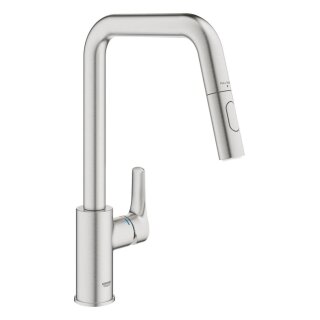 GROHE Eurosmart 30619DC0 Einhand-Spültischbatterie, herausziehbare Dual-Spülbrause, hoher Auslauf, 1/2", Edelstahl-Optik - Supersteel