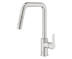 GROHE Eurosmart 30619DC0 Einhand-Spültischbatterie, herausziehbare Dual-Spülbrause, hoher Auslauf, 1/2", Edelstahl-Optik - Supersteel