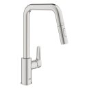 GROHE Eurosmart 30619DC0 Einhand-Spültischbatterie, herausziehbare Dual-Spülbrause, hoher Auslauf, 1/2", Edelstahl-Optik - Supersteel