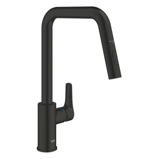 GROHE Eurosmart 306192430 Einhand-Spültischbatterie, herausziehbare Dual-Spülbrause, hoher Auslauf, 1/2", Edelstahl-Optik - Schwarz - Matt Black
