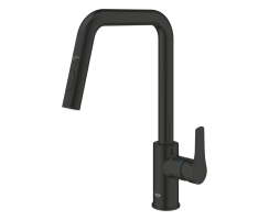 GROHE Eurosmart 306192430 Einhand-Spültischbatterie, herausziehbare Dual-Spülbrause, hoher Auslauf, 1/2", Edelstahl-Optik - Schwarz - Matt Black