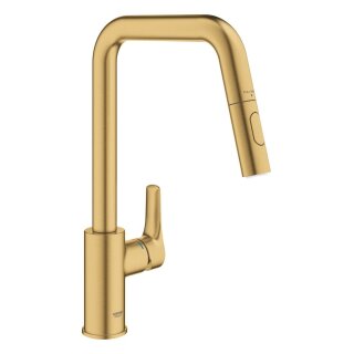 GROHE Eurosmart 30619GN0 Einhand-Spültischbatterie, herausziehbare Dual-Spülbrause, hoher Auslauf, 1/2", Gold - Cool Sunrise gebürstet