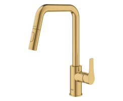 GROHE Eurosmart 30619GN0 Einhand-Spültischbatterie, herausziehbare Dual-Spülbrause, hoher Auslauf, 1/2", Gold - Cool Sunrise gebürstet