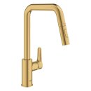 GROHE Eurosmart 30619GN0 Einhand-Spültischbatterie, herausziehbare Dual-Spülbrause, hoher Auslauf, 1/2", Gold - Cool Sunrise gebürstet
